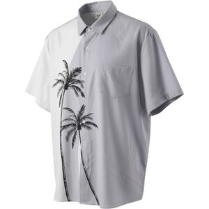 Hardaddy Mens XXL Palm Tree Graphic Two Tone Button Down Shirt Grey White